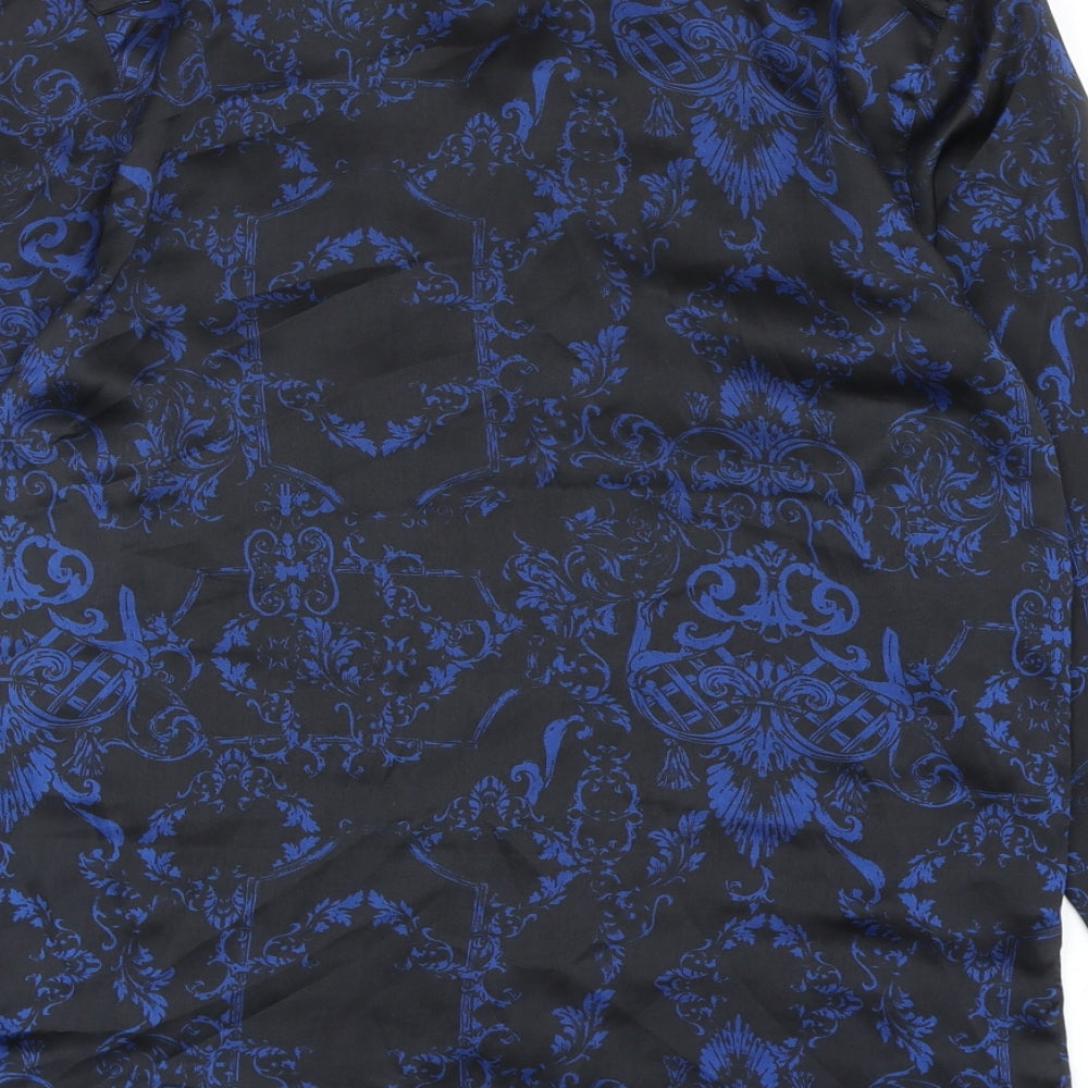 River Island Womens Black Geometric Polyester Basic Button-Up Size XS Collared