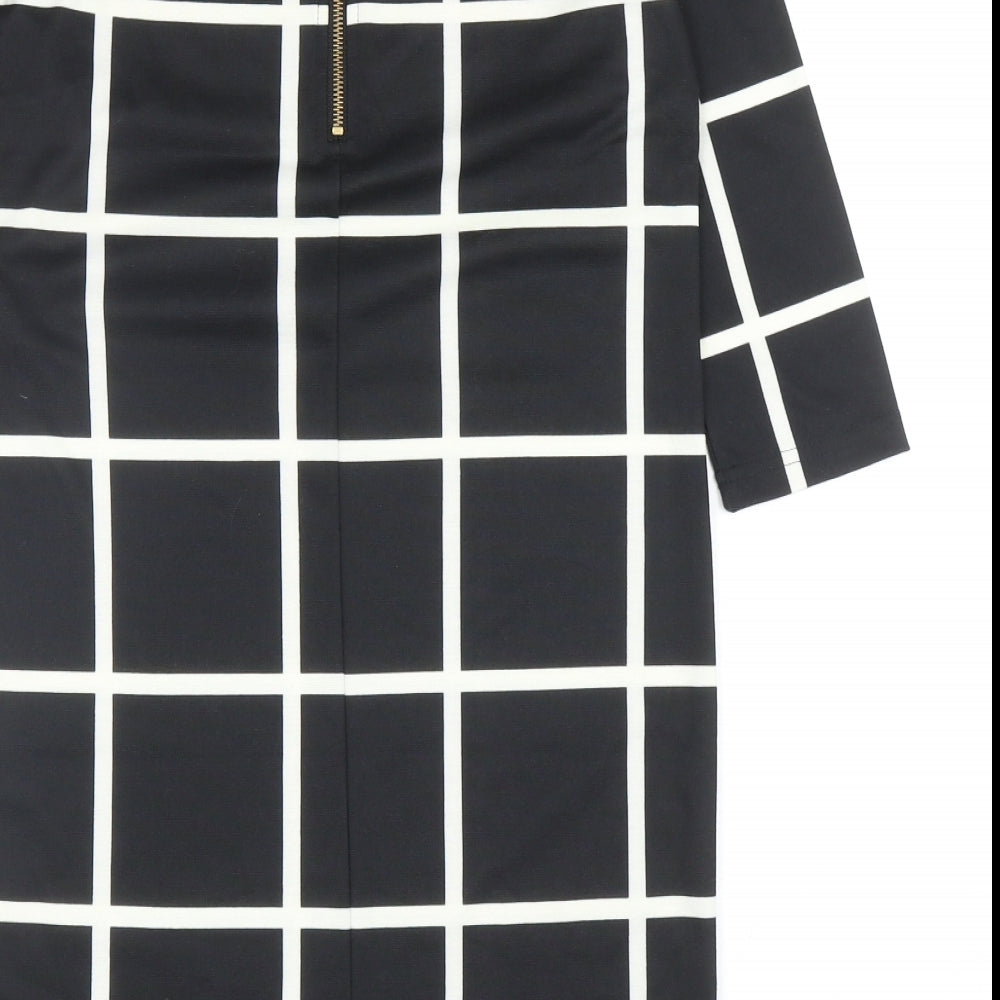 Villa Womens Black Check Polyester Shift Size S Boat Neck Zip