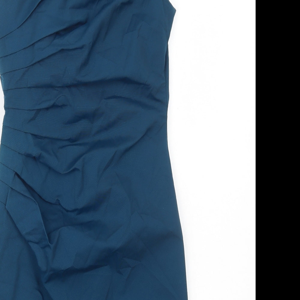 Warehouse Womens Blue Polyethylene Mini Size 10 One Shoulder Zip