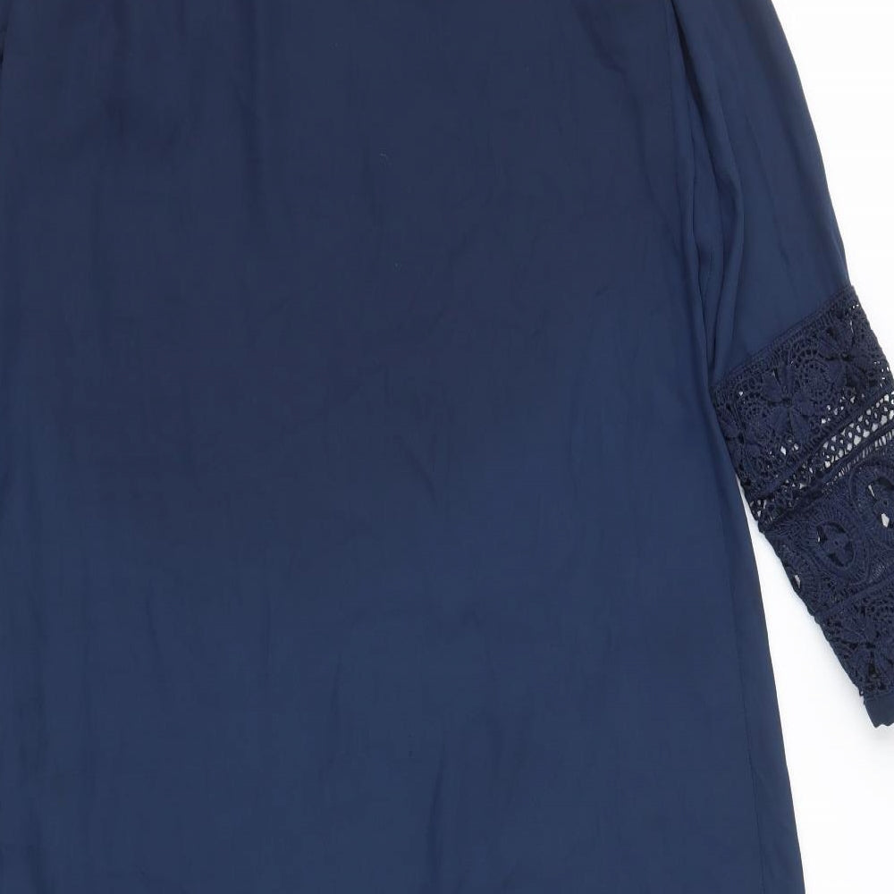SheIn Womens Blue Polyester A-Line Size S Mock Neck Button