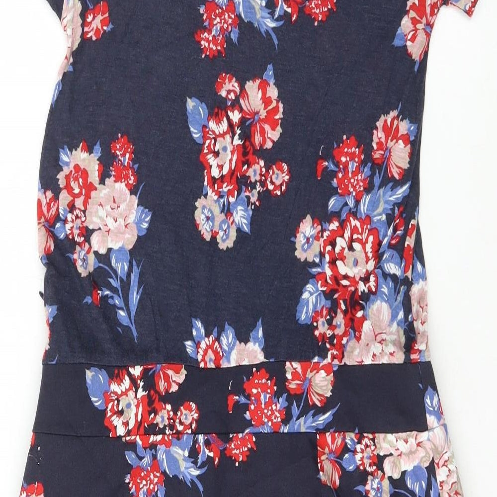 Mango Womens Blue Floral Polyester Pencil Dress Size M Boat Neck Zip