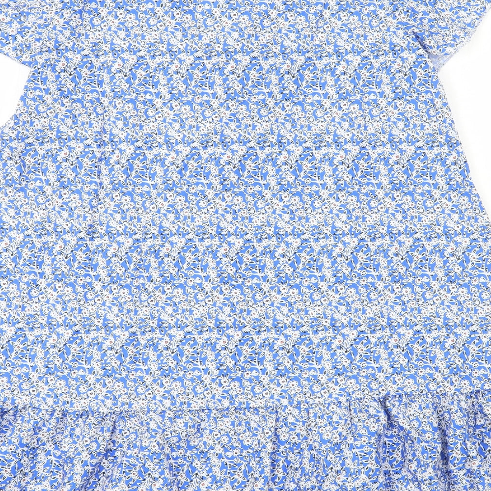 Preworn Womens Blue Geometric Polyester A-Line Size M V-Neck Button