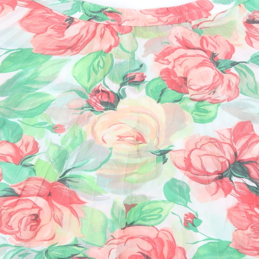 Preworn Womens Multicoloured Floral Polyester Pleated Skirt Size 10