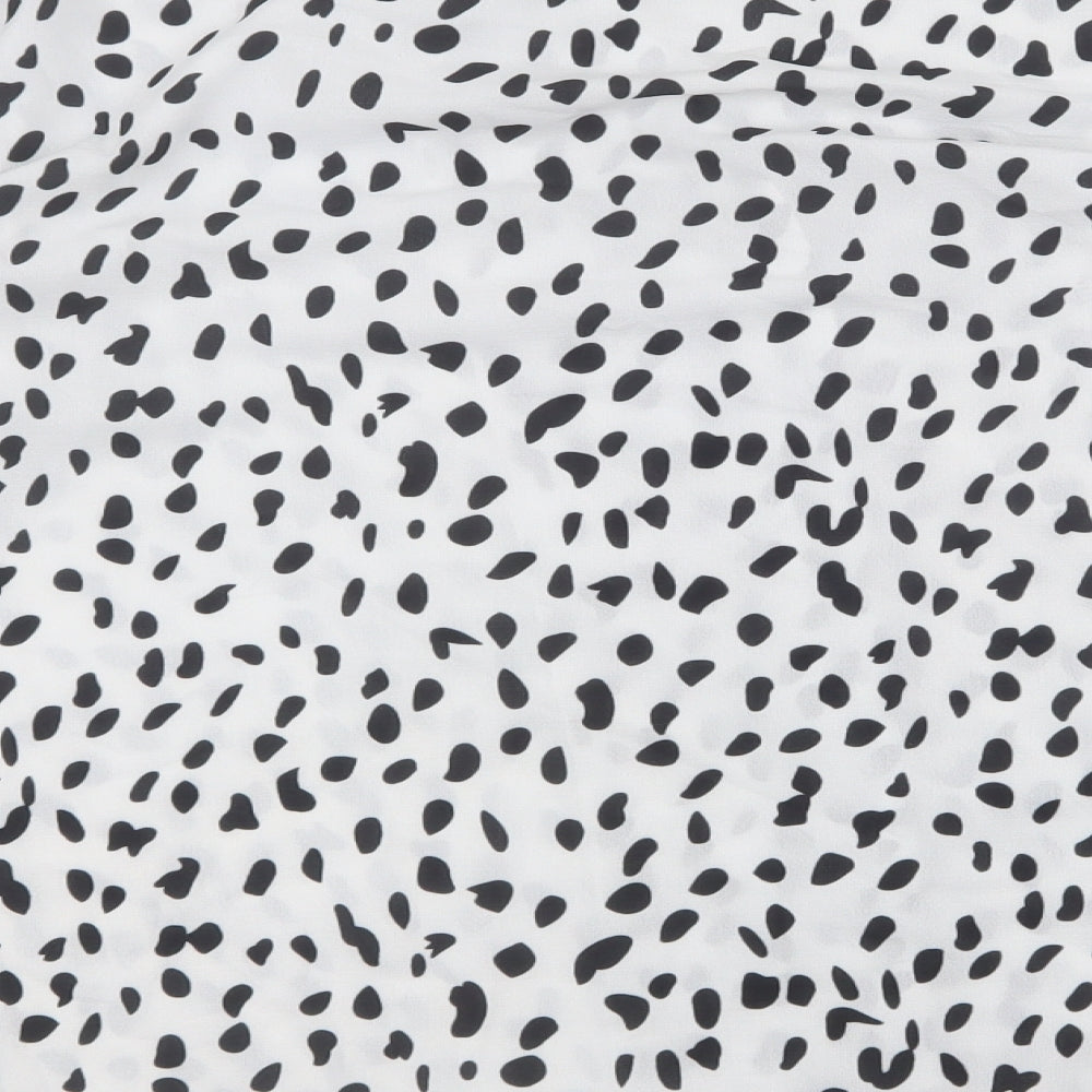 Preworn Womens White Animal Print Polyester Basic Blouse Size L Collared - Spotted