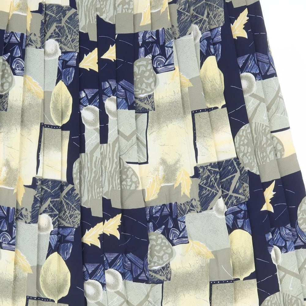 Preworn Womens Multicoloured Geometric Polyester Pleated Skirt Size L - Lemons, Leaves.