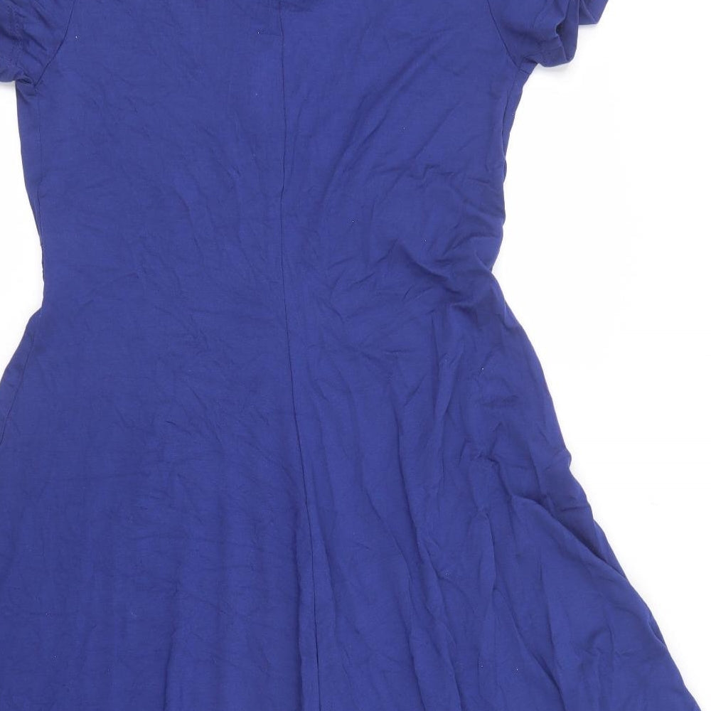 Body Flirt Womens Blue Viscose Skater Dress Size M V-Neck Pullover - Knot front