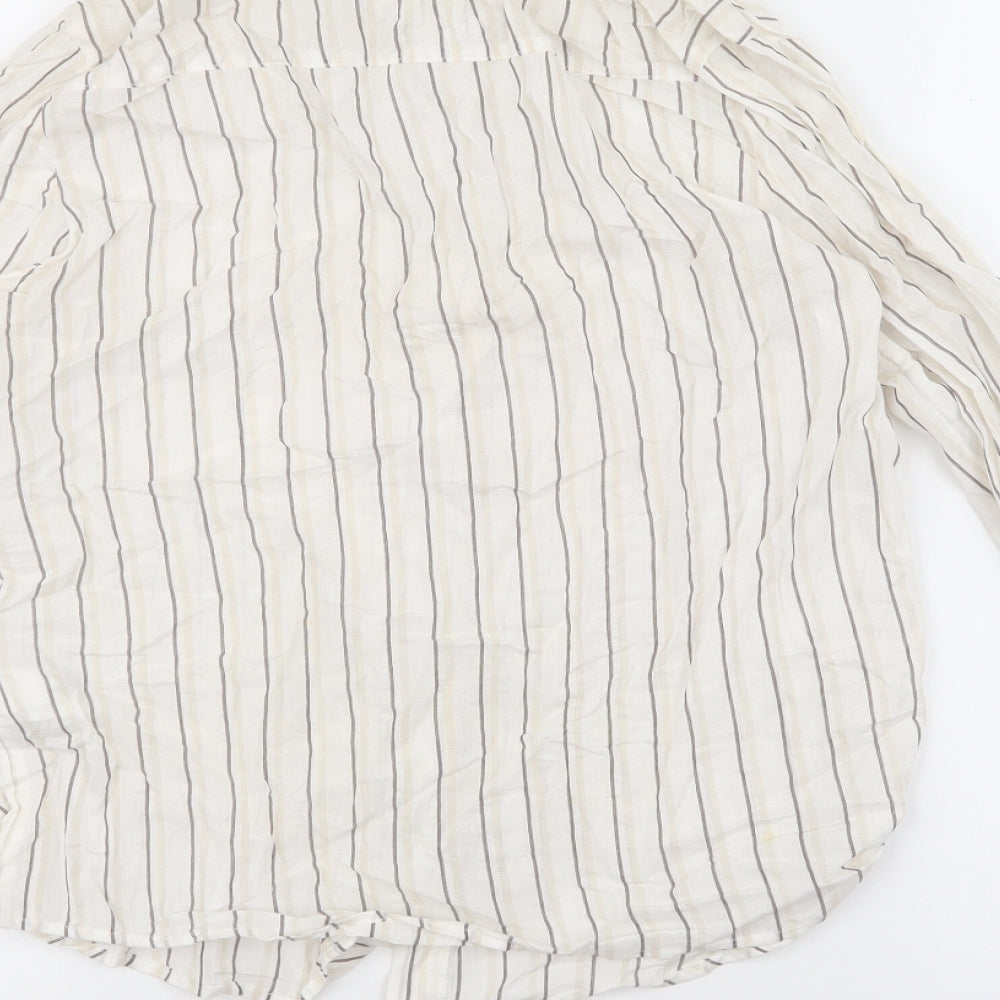 Divided Womens Ivory Striped 100% Cotton Basic Button-Up Size 2XS Collared