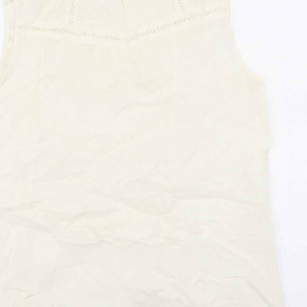 Amaryllis Womens Ivory 100% Cotton Basic Tank Size 14 Round Neck - Embroidery anglaise, sequins