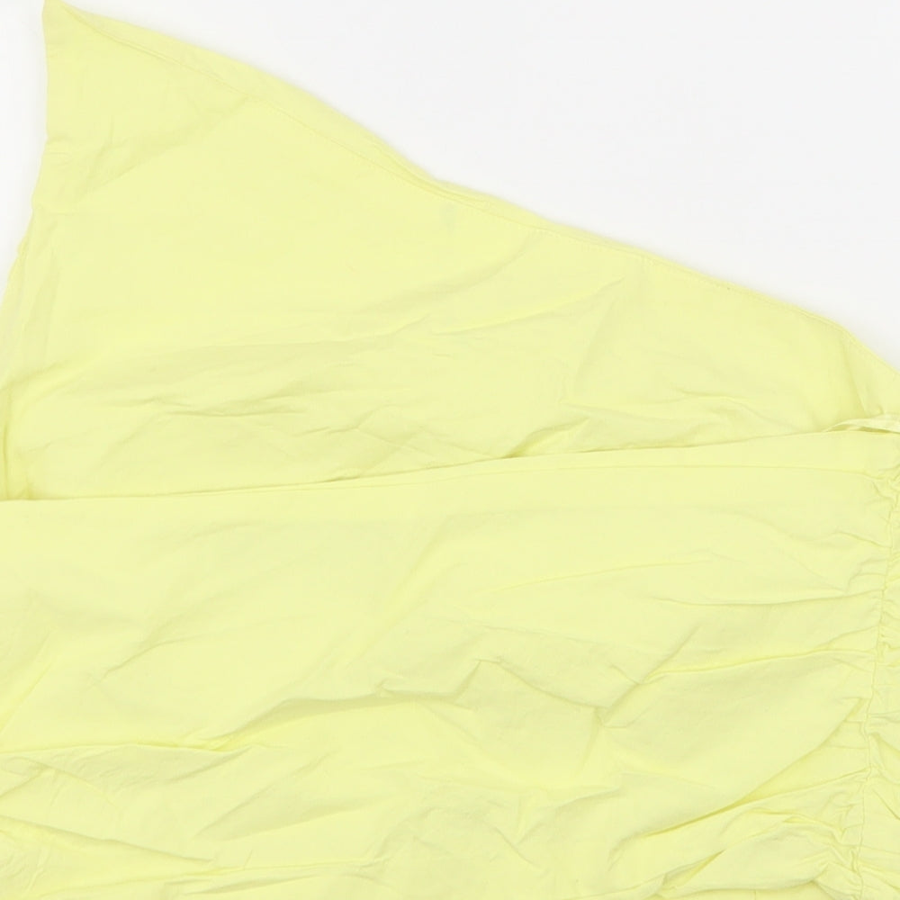 Zara Womens Yellow Cotton Cropped Tank Size L One Shoulder - Ruched sides