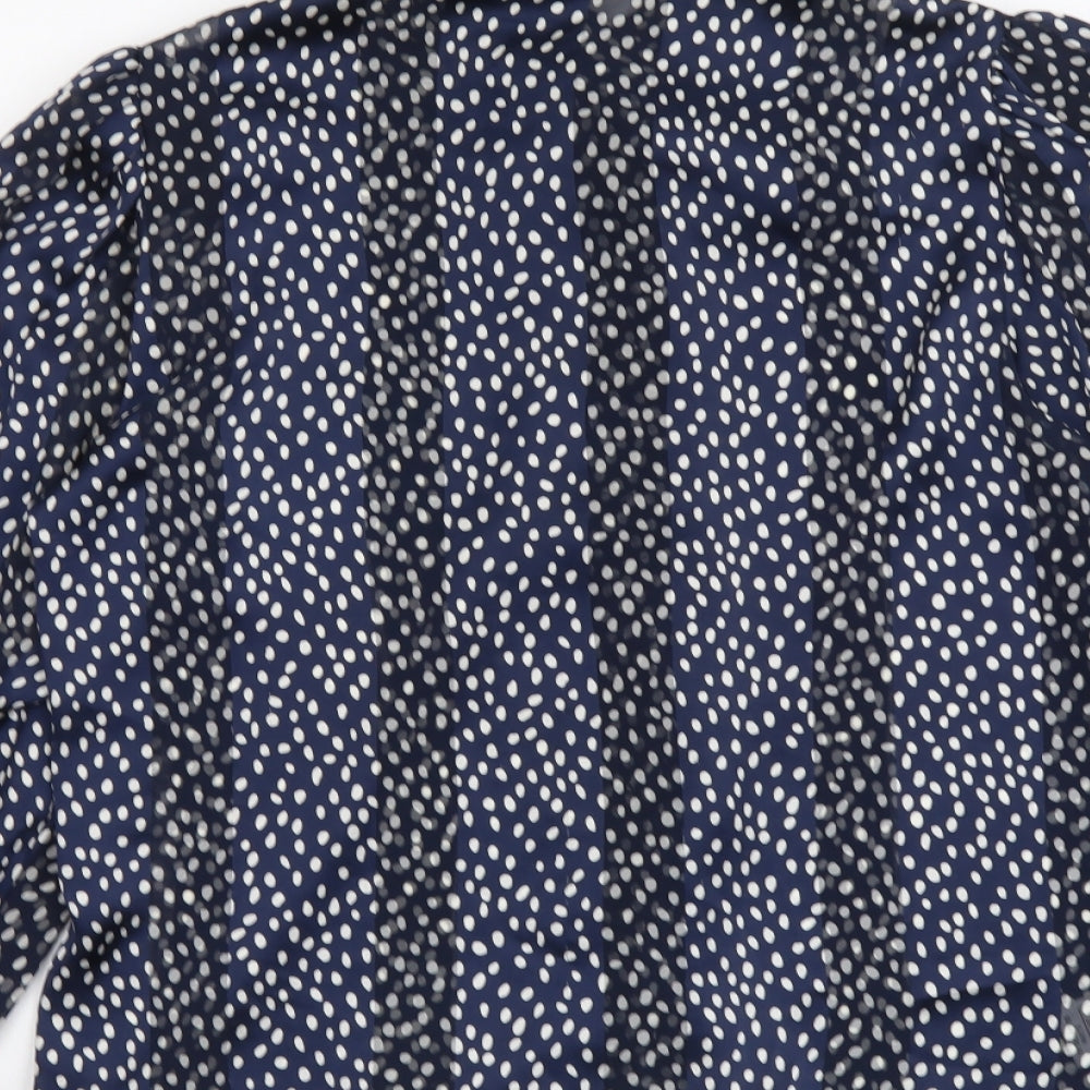 Marks & Spencer Womens Blue Polka Dot Polyester Basic Button-Up Size 10 Collared
