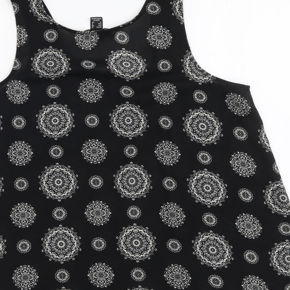 Atmosphere Womens Black Geometric Polyester Basic Tank Size 12 Scoop Neck