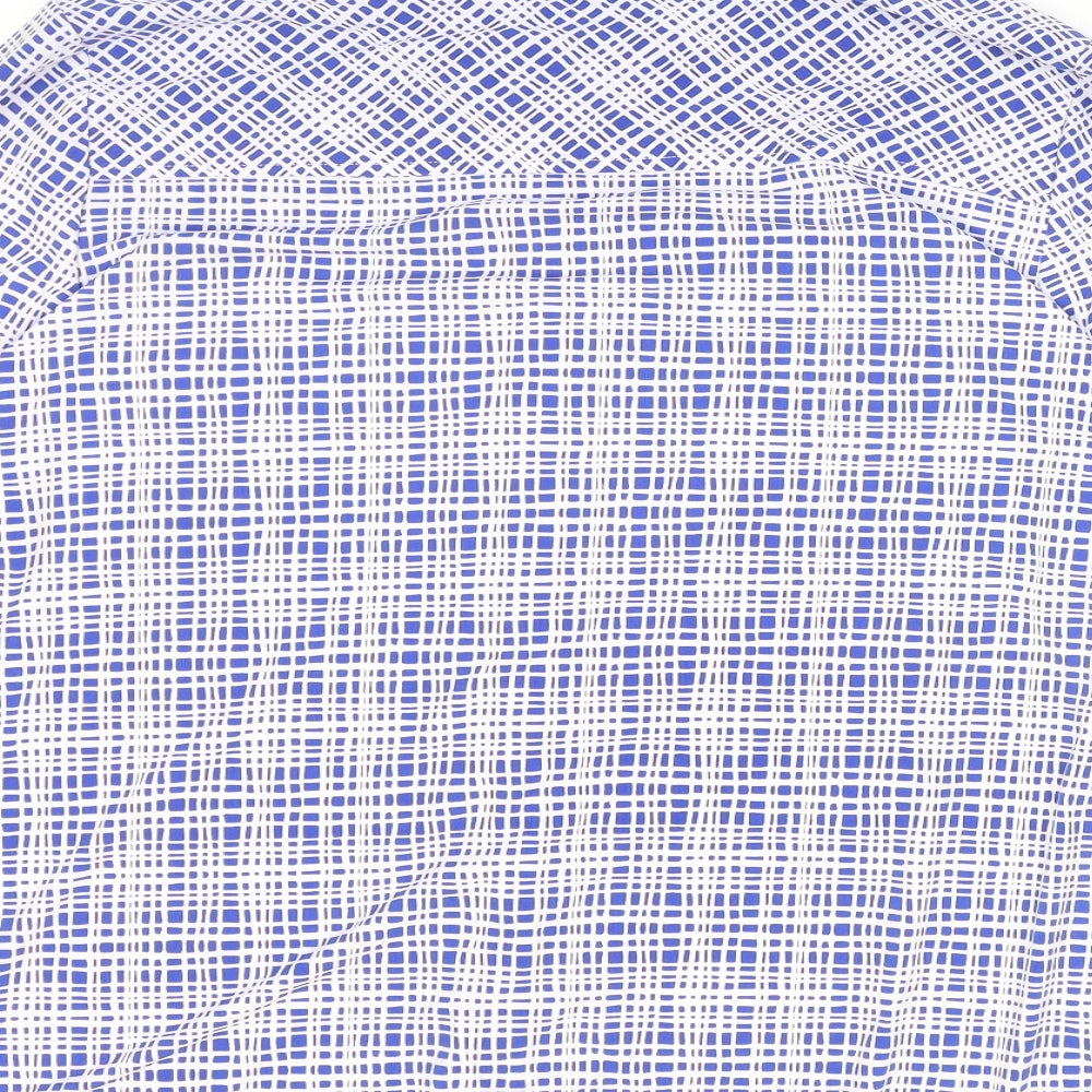 D&Co. Womens Blue Geometric Polyester Basic Button-Up Size XL Collared