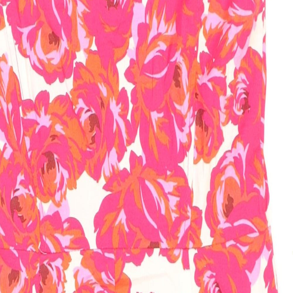 Stradivarius Womens Pink Floral Polyester Bodycon Size M V-Neck Zip
