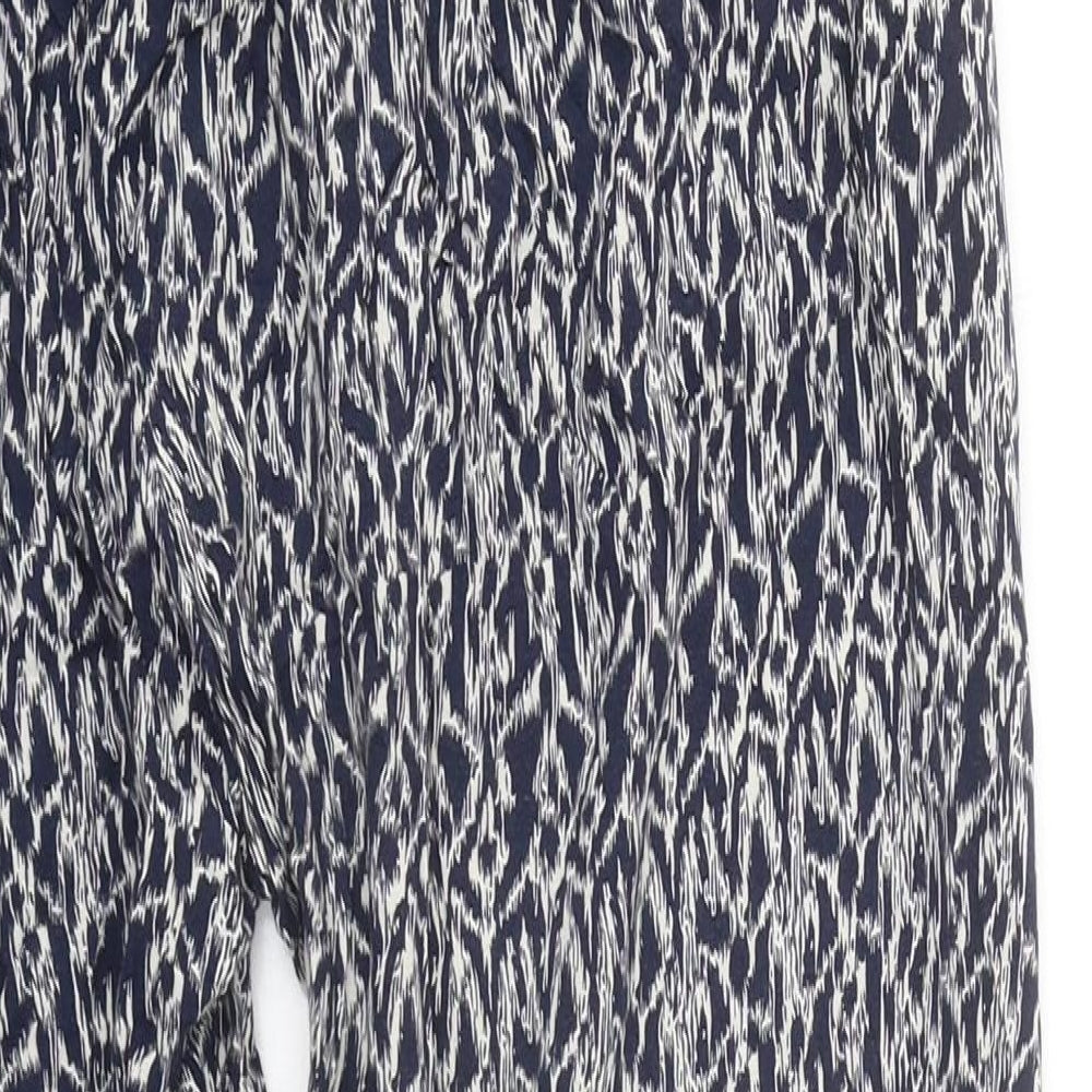 Quiz Womens Black Geometric Viscose Trousers Size 10 L27 in Regular Drawstring
