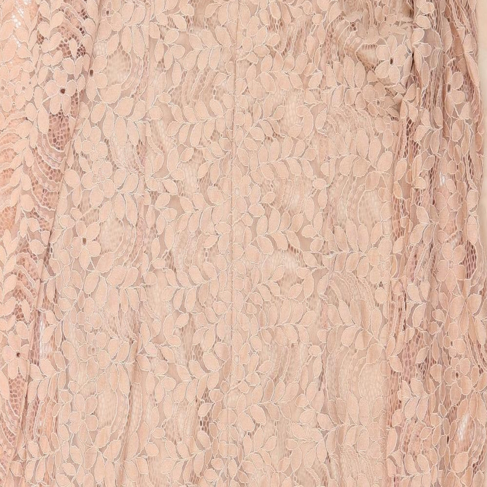 Sheilay Womens Pink Floral Polyester Pencil Dress Size L Off the Shoulder Zip - Lace Detail