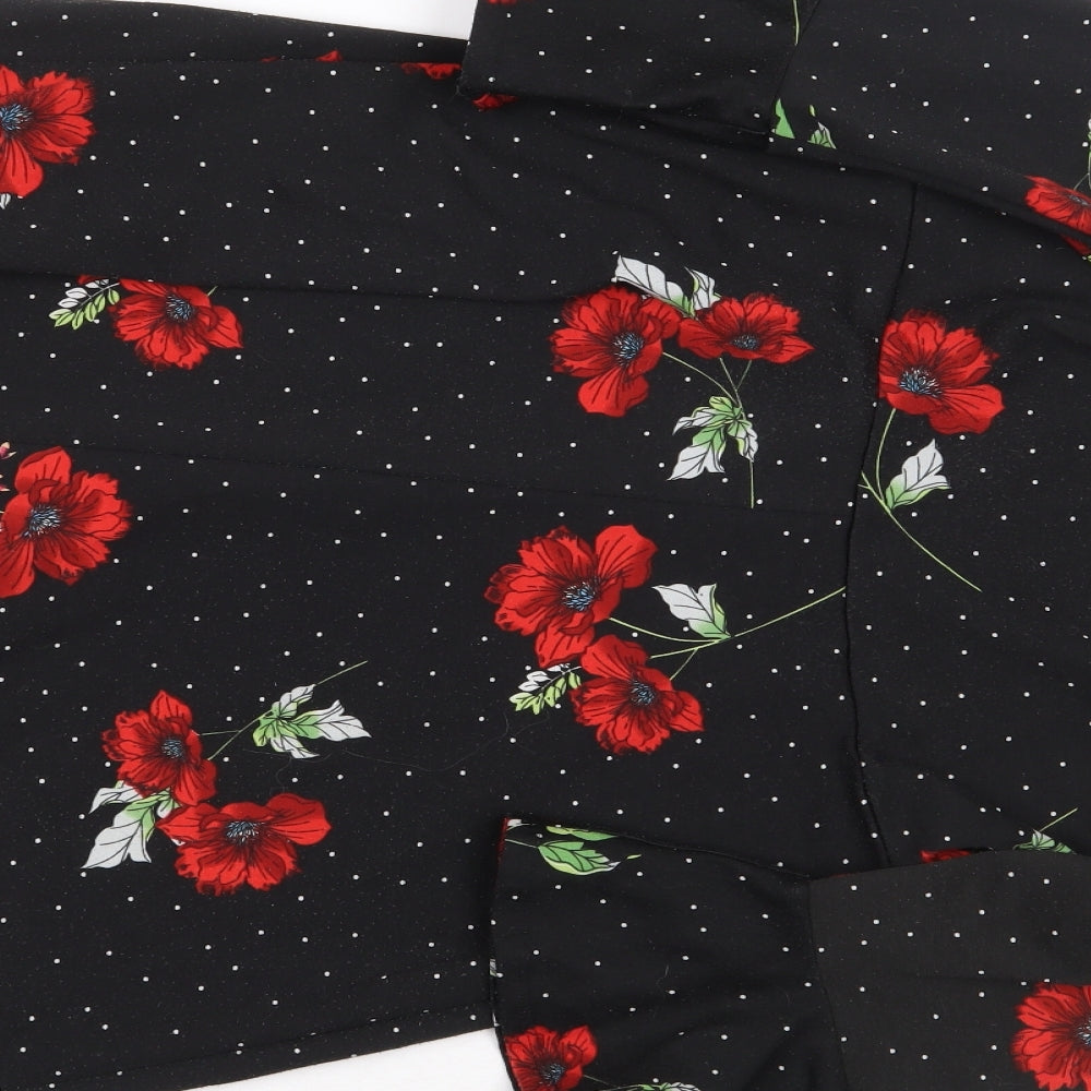 Paraphrase Womens Black Floral Polyester A-Line Size S Boat Neck Pullover