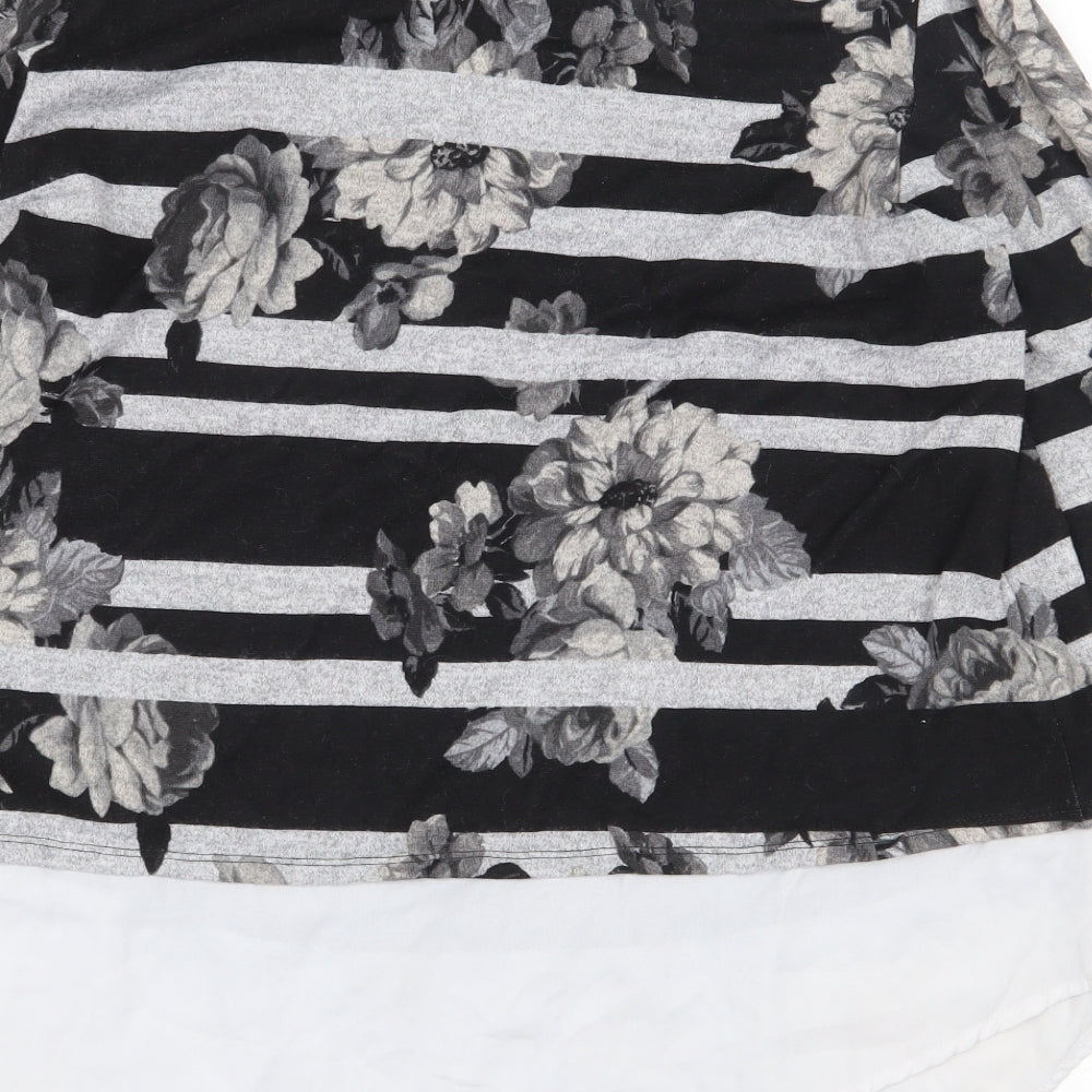 Monteau Womens Grey Striped Polyester Basic Blouse Size M Collared - Flowers