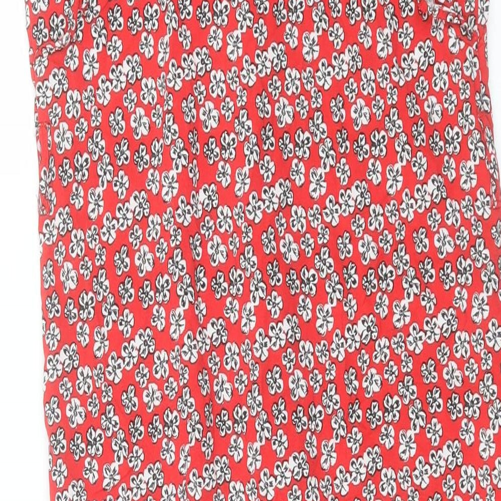 Papaya Womens Red Floral Viscose A-Line Size 10 V-Neck Button