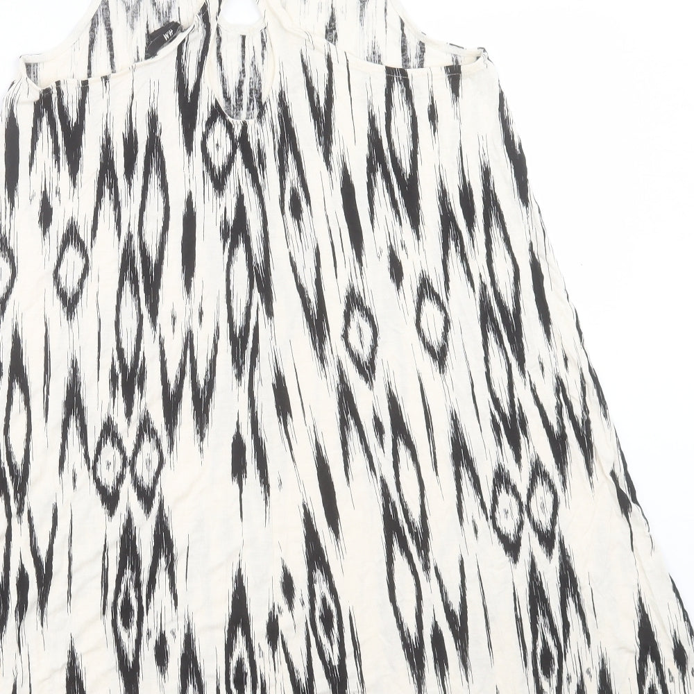 H&M Womens Beige Geometric Viscose A-Line Size M V-Neck Pullover
