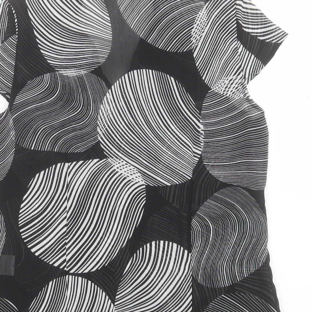 Per Se Womens Black Geometric Polyester Basic T-Shirt Size 12 V-Neck