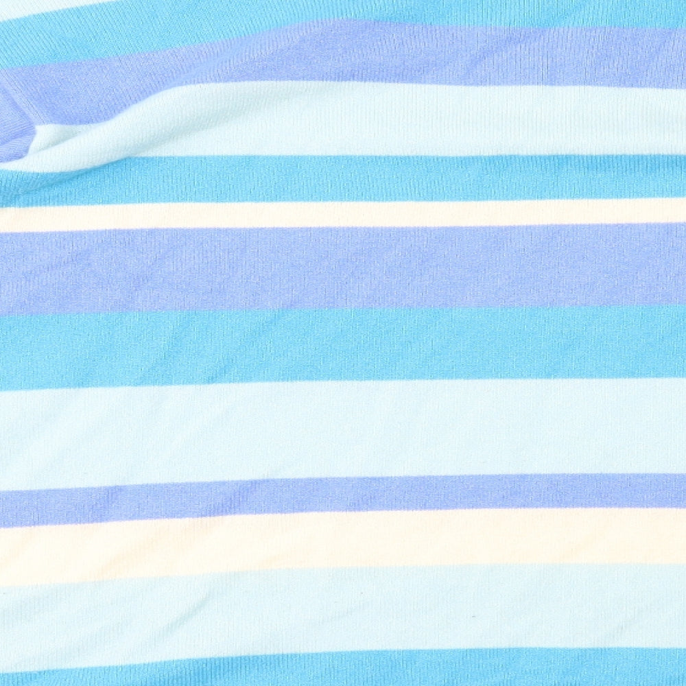 Preworn Womens Blue Striped Polyester Basic T-Shirt Size M Scoop Neck
