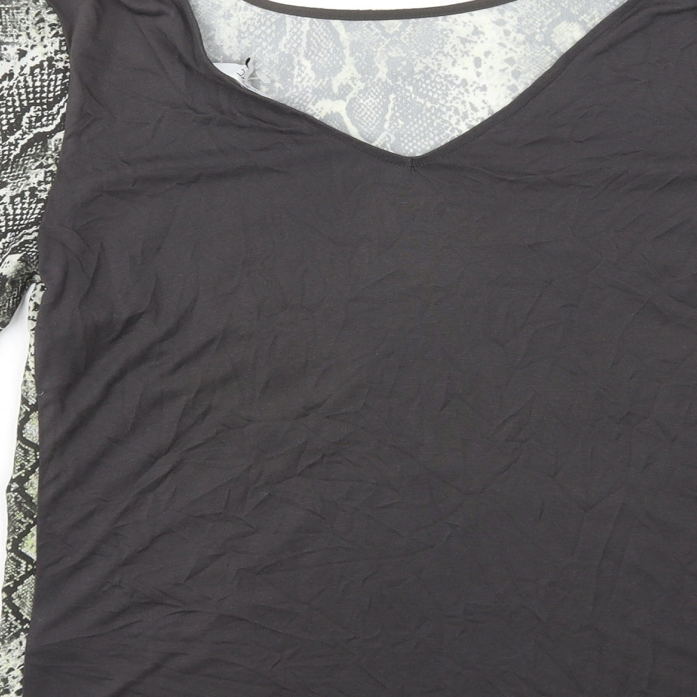 Next Womens Green Animal Print Viscose Basic T-Shirt Size 12 Scoop Neck - Snake Print