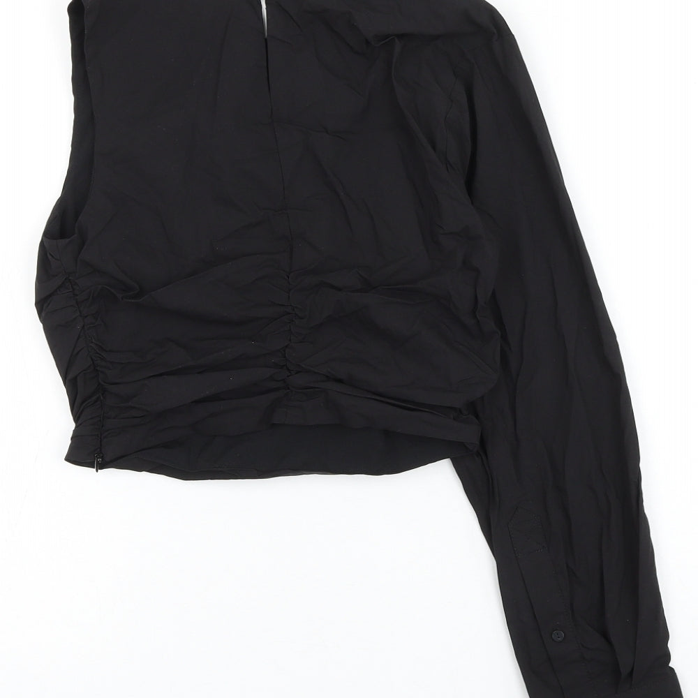 Zara Womens Black Cotton Cropped Blouse Size S One Shoulder