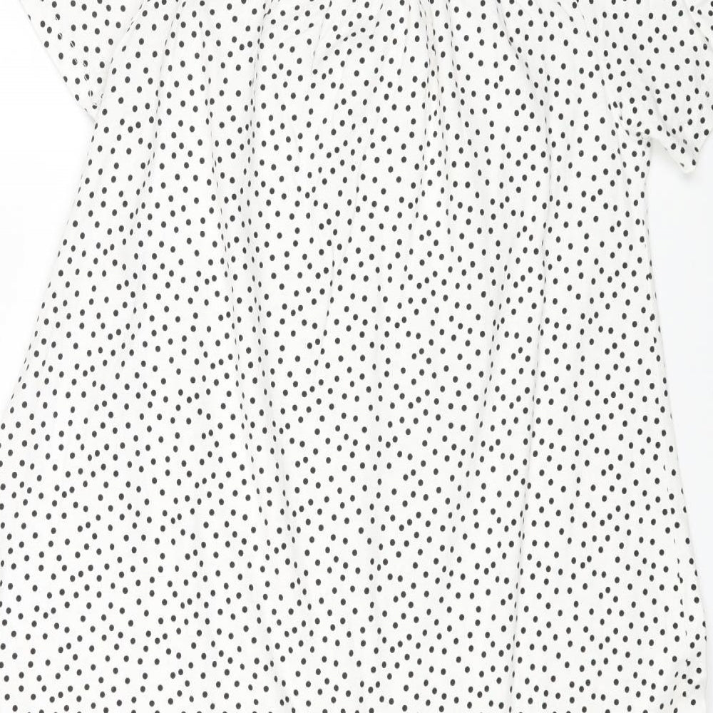 Roman Womens White Polka Dot Cotton A-Line Size 12 Off the Shoulder Pullover