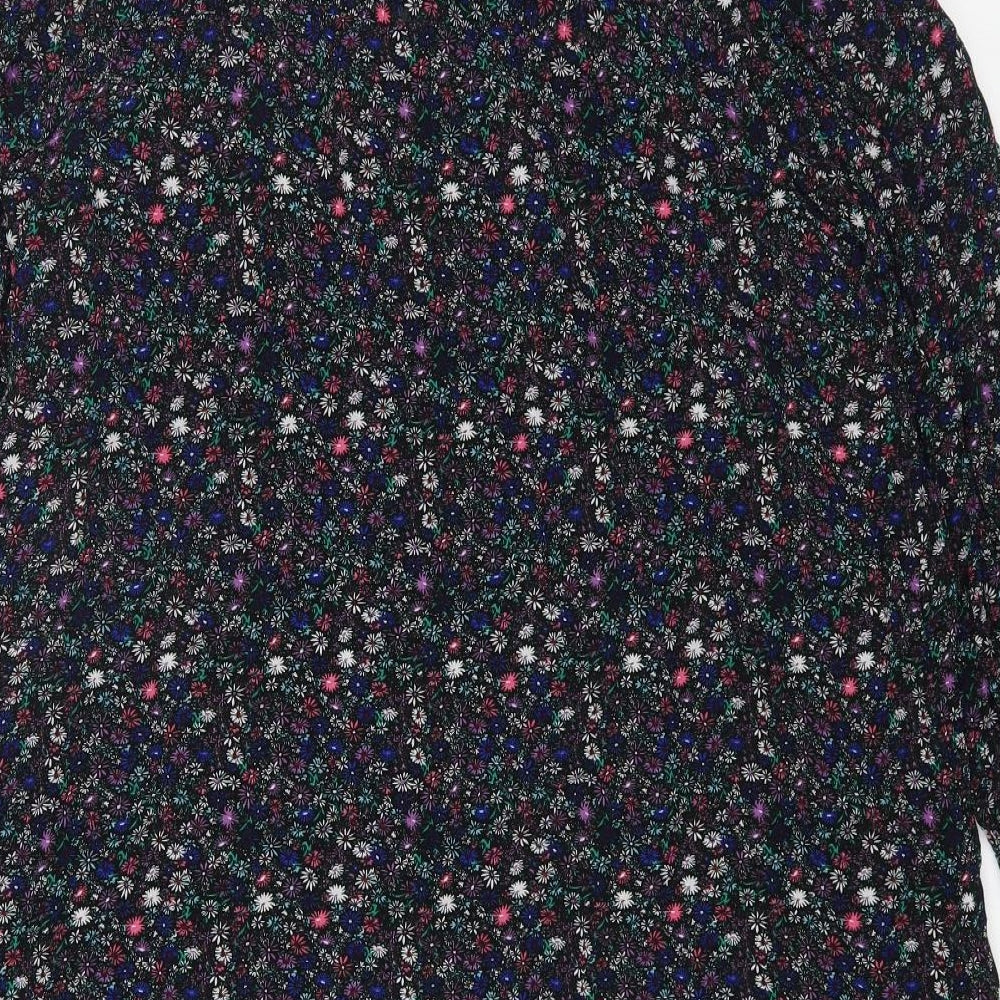 Marks & Spencer Womens Multicoloured Floral Polyester A-Line Size 12 Round Neck Button
