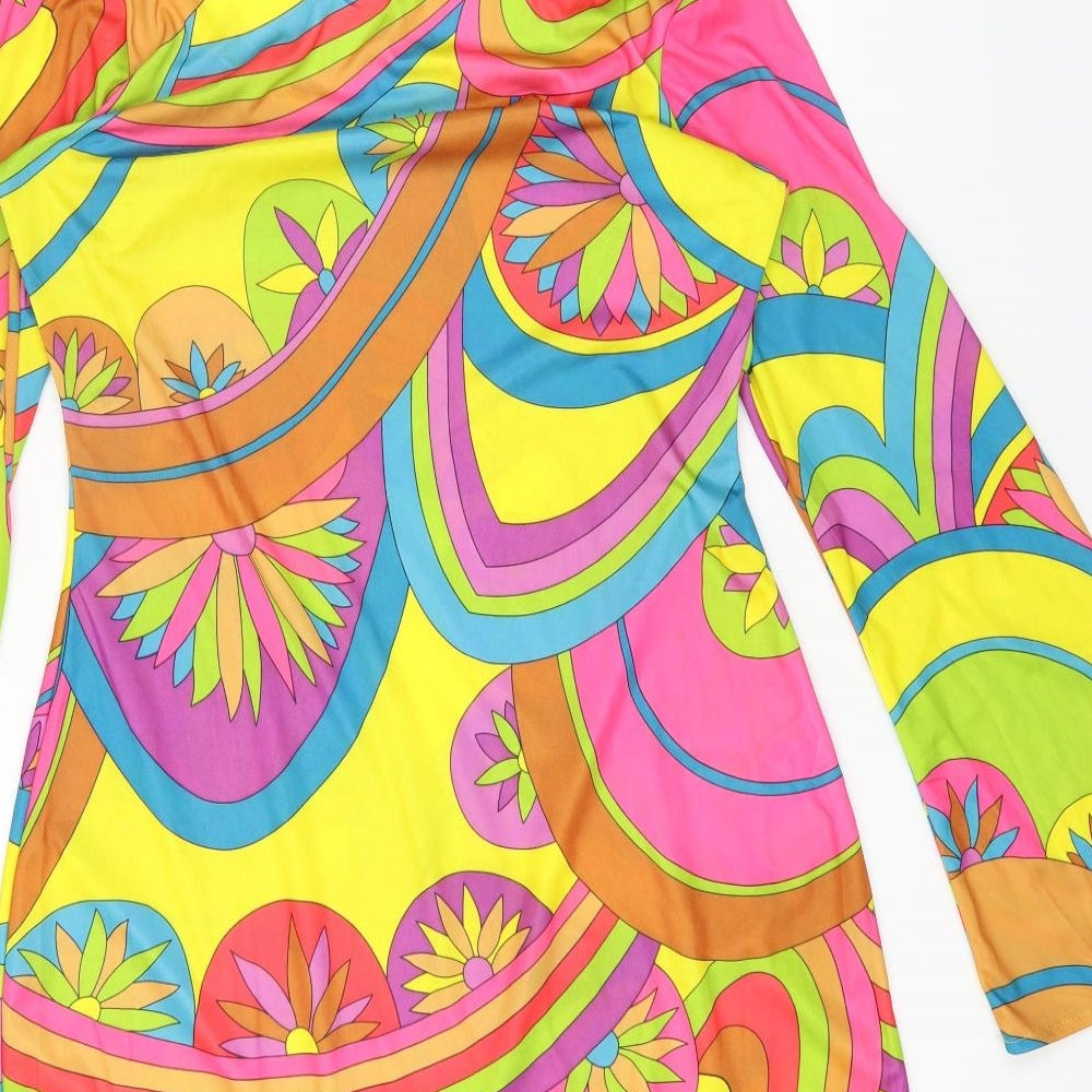 Fever Womens Multicoloured Geometric Polyester A-Line Size M Round Neck Pullover