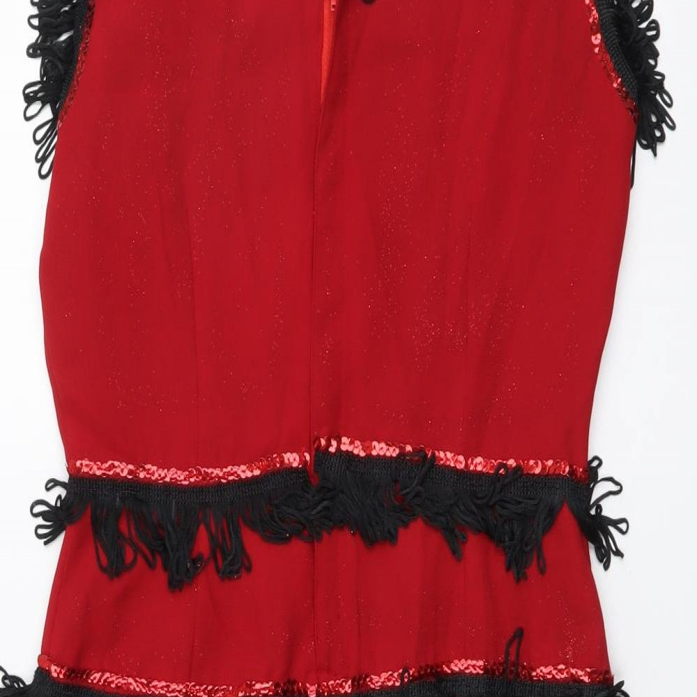 Annie Brooks Womens Red Polyester Mini Size 8 V-Neck Zip