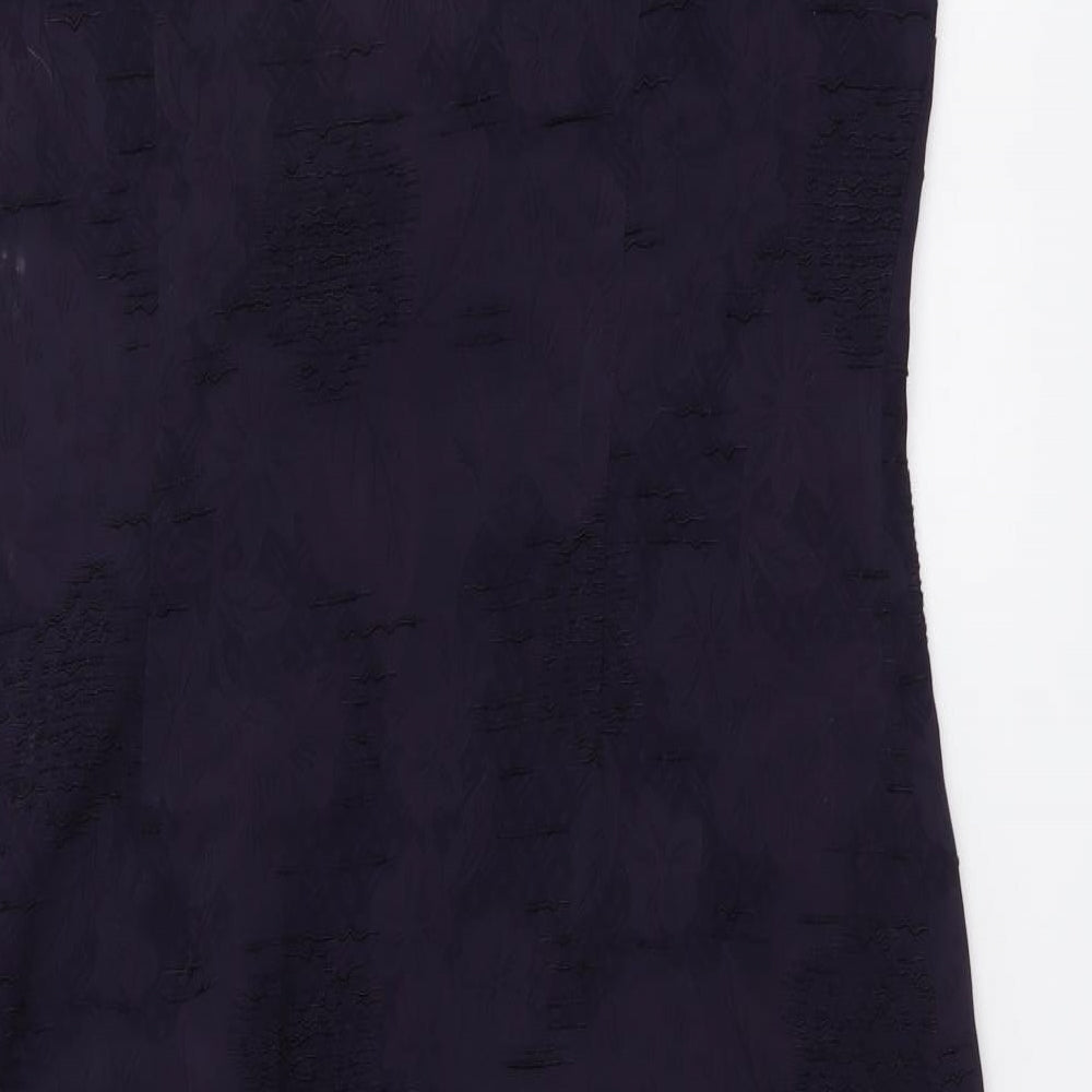 Kaliko Womens Purple Floral Polyester A-Line Size 14 Mock Neck Button