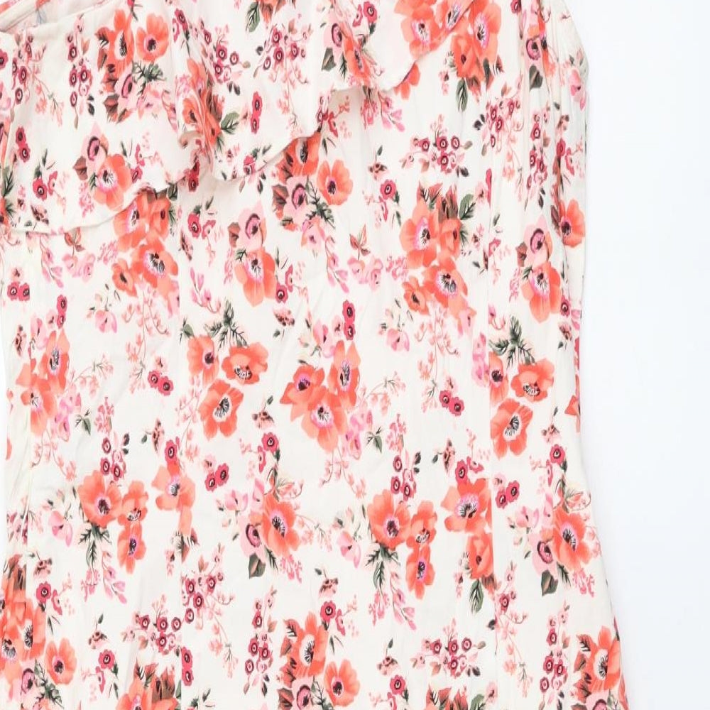 Warehouse Womens Multicoloured Floral Cotton Mini Size 12 One Shoulder Zip