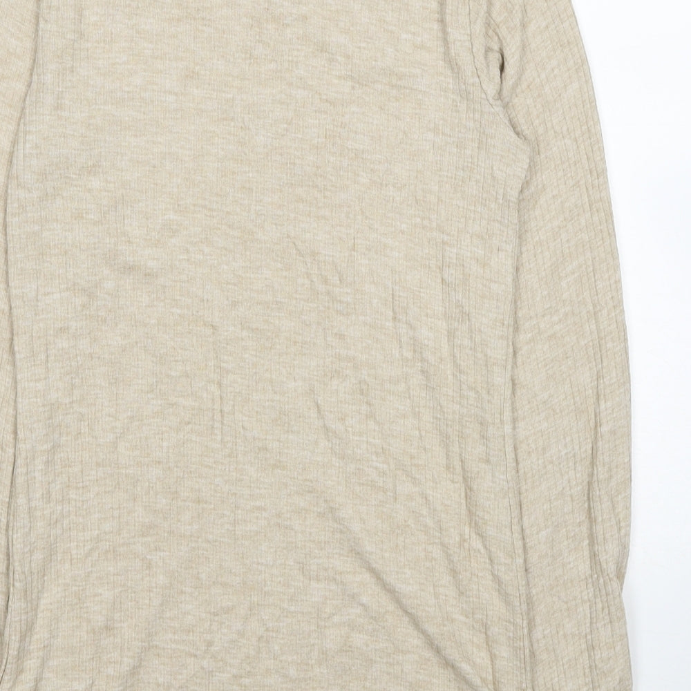 River Island Womens Beige Mock Neck Polyester Pullover Jumper Size 10 - Ribbed