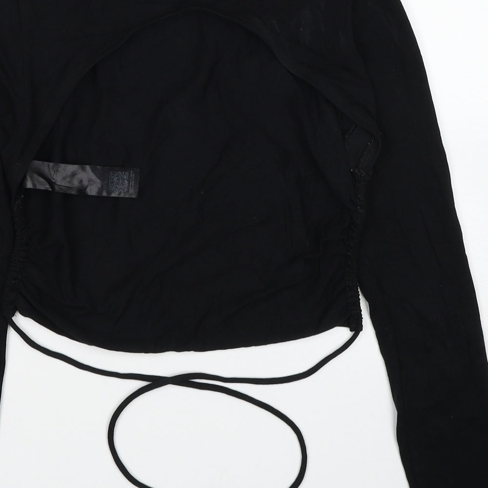 ASOS Womens Black Cotton Cropped Blouse Size 8 Round Neck