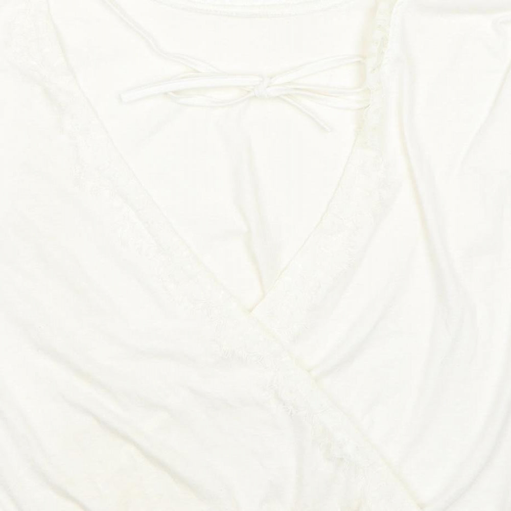 Preworn Womens White Cotton Basic Blouse Size M Boat Neck - Lace Detail