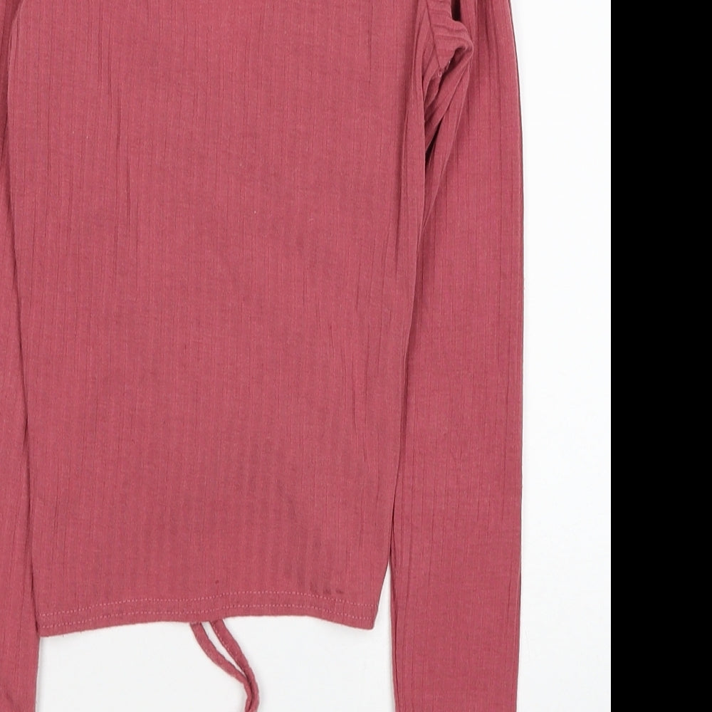 New Look Womens Pink Polyester Cropped Blouse Size 6 V-Neck