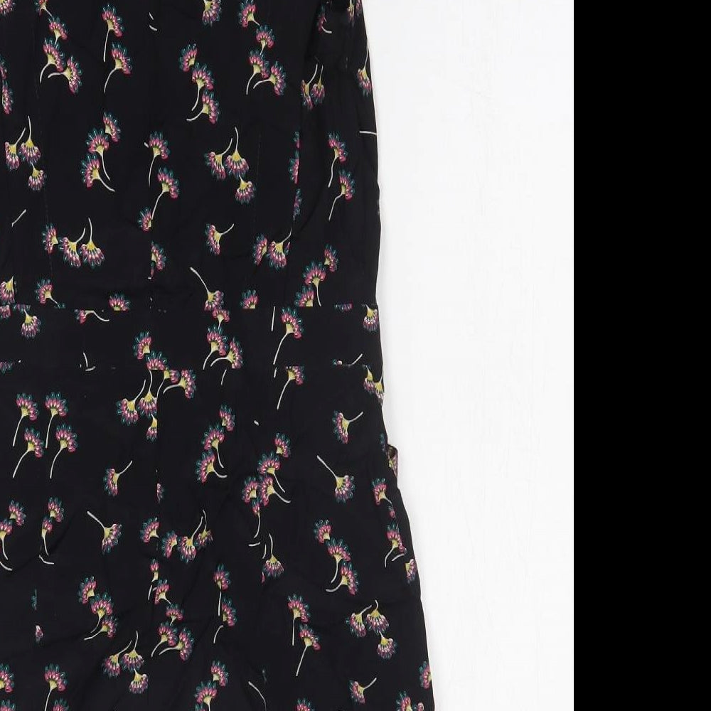 Love Label Womens Black Floral Viscose Tank Dress Size 8 Round Neck Pullover