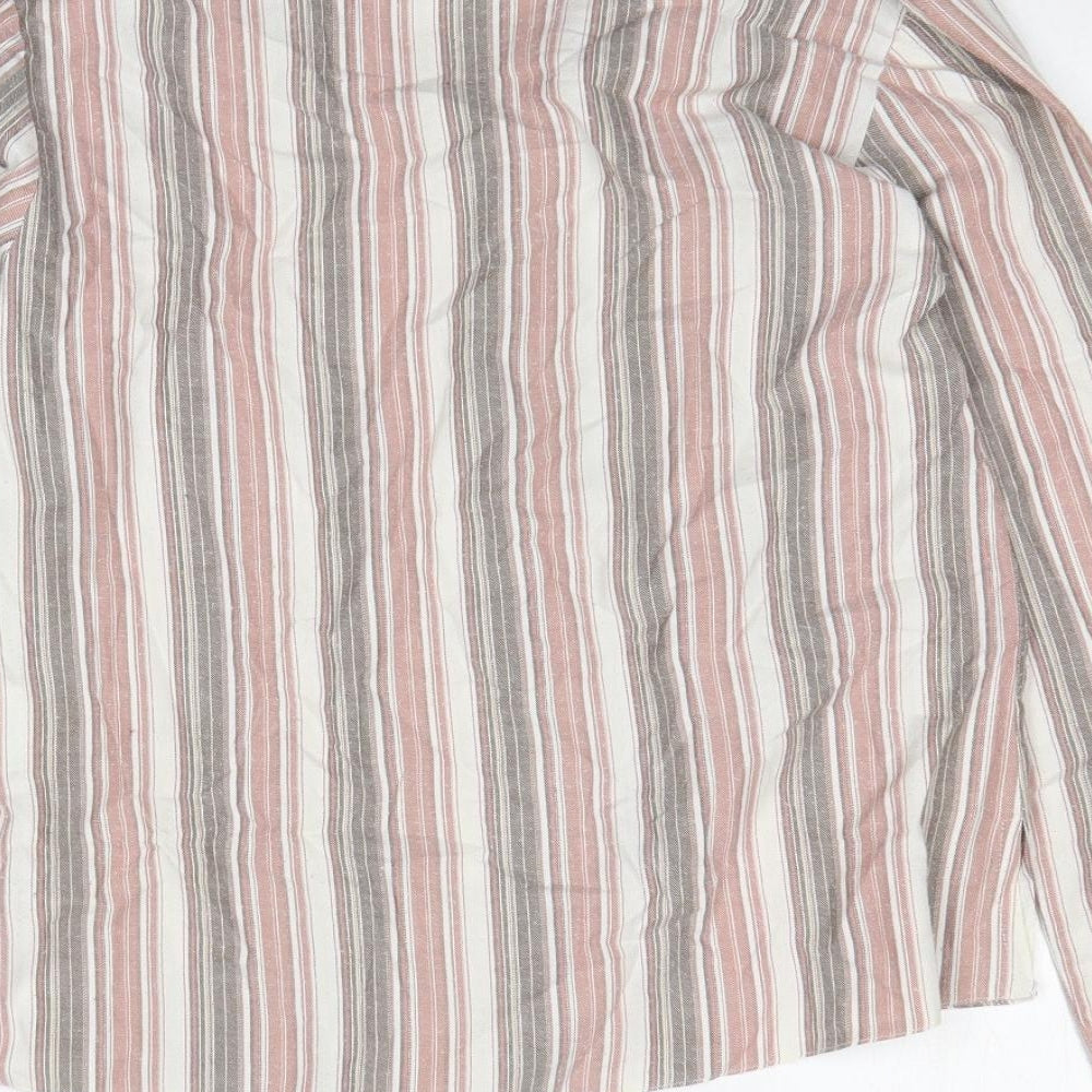 EWM Womens Multicoloured Striped Polyester Basic Button-Up Size 10 V-Neck