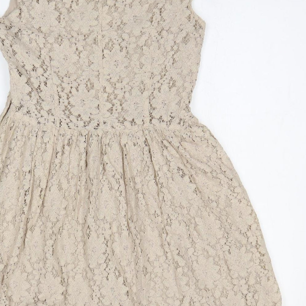 H&M Womens Beige Viscose Fit & Flare Size 12 Round Neck Pullover