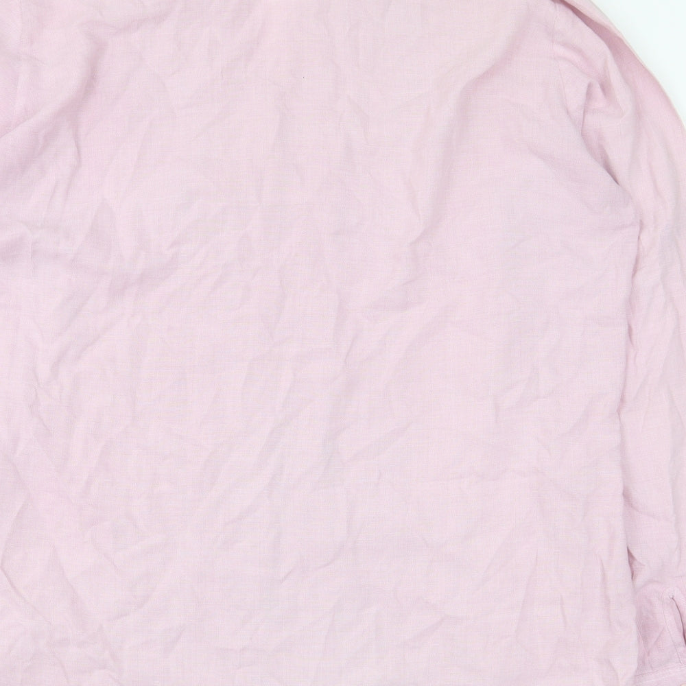 Marks & Spencer Womens Pink Viscose Basic Button-Up Size 12 V-Neck