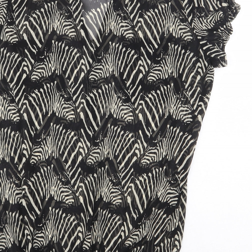 Marks & Spencer Womens Black Animal Print Polyester Basic Blouse Size 10 V-Neck - Zebra Print