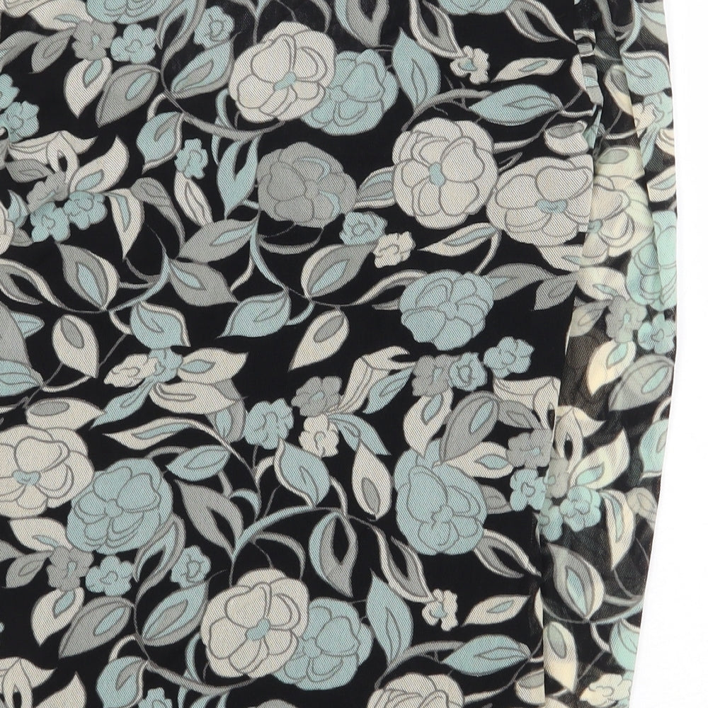 Preworn Womens Green Floral Nylon Basic Blouse Size M V-Neck