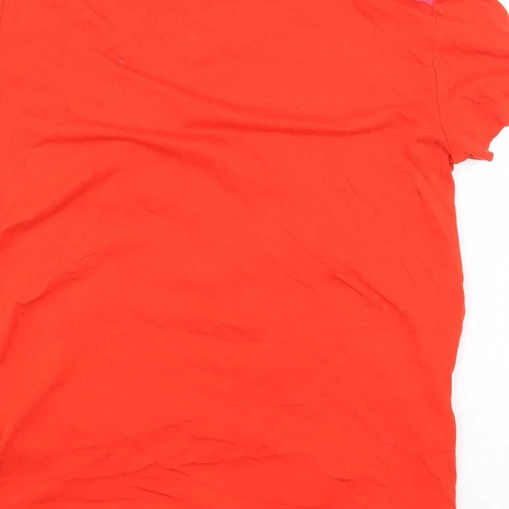 Topshop Womens Red Colourblock Viscose Basic T-Shirt Size 8 Boat Neck