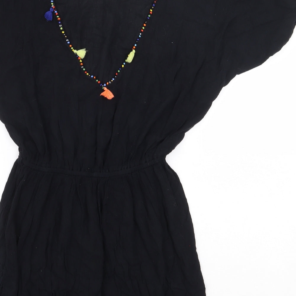 Papaya Womens Black Viscose A-Line Size S V-Neck Pullover