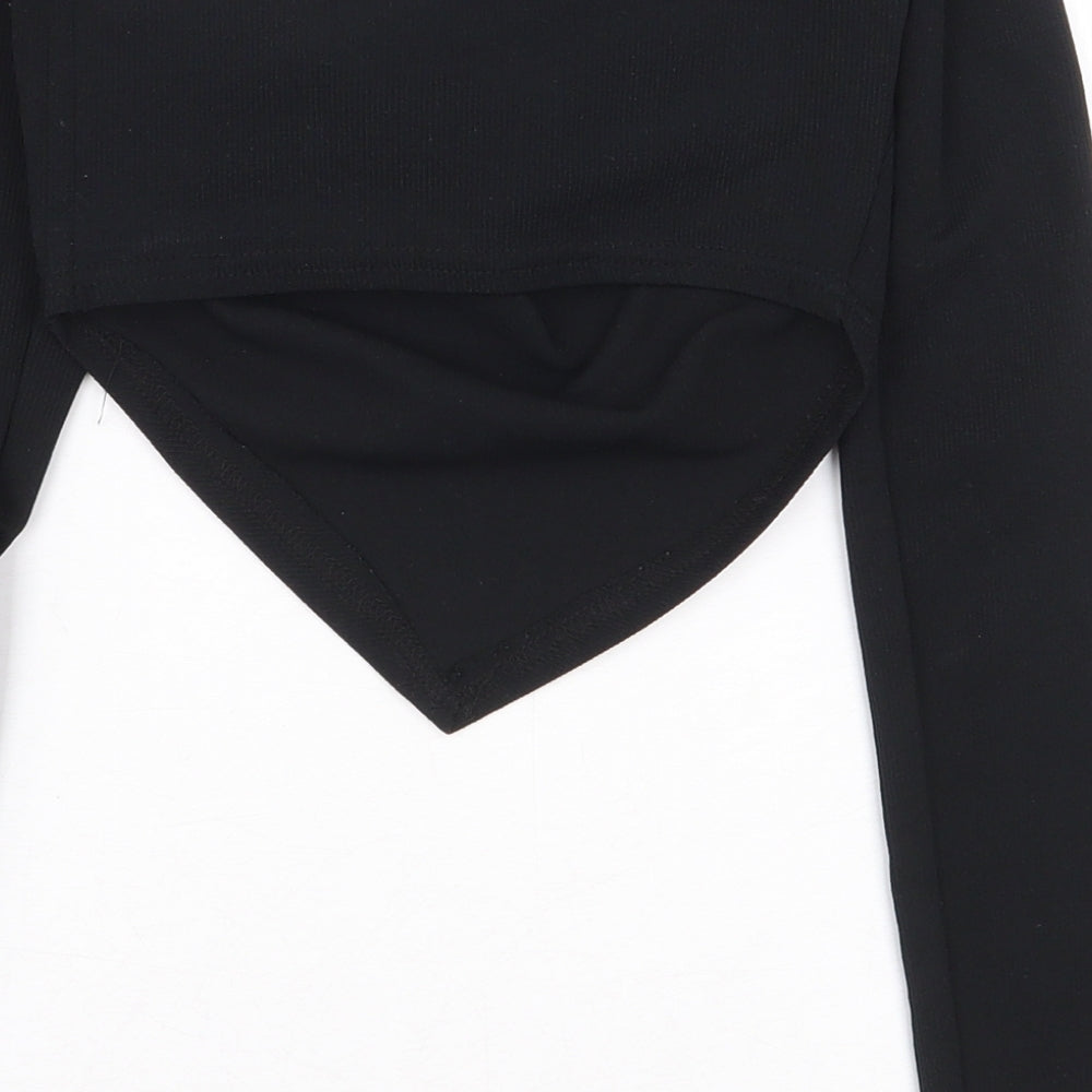 PRETTYLITTLETHING Womens Black Polyester Cropped Blouse Size 6 V-Neck - Asymmetric