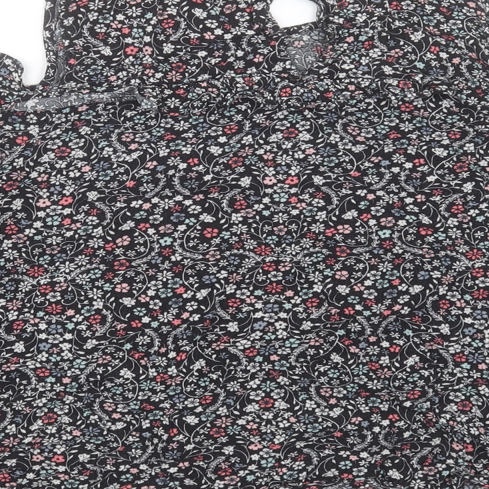 Dorothy Perkins Womens Black Floral Viscose Basic T-Shirt Size 18 Crew Neck - Cold Shoulder