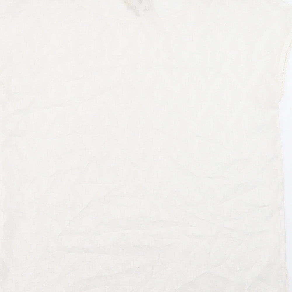 Charli Womens White Argyle/Diamond Polyester Basic T-Shirt Size 8 Boat Neck