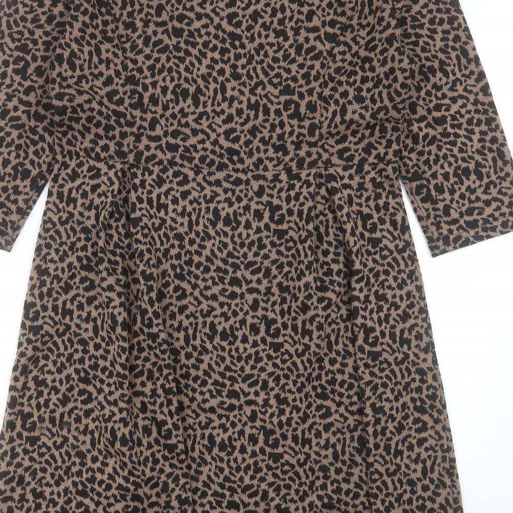 Collection London Womens Brown Animal Print Polyester A-Line Size 14 V-Neck Pullover