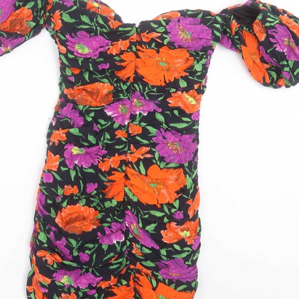 Zara Womens Multicoloured Floral Polyester Bodycon Size XS Off the Shoulder Pullover